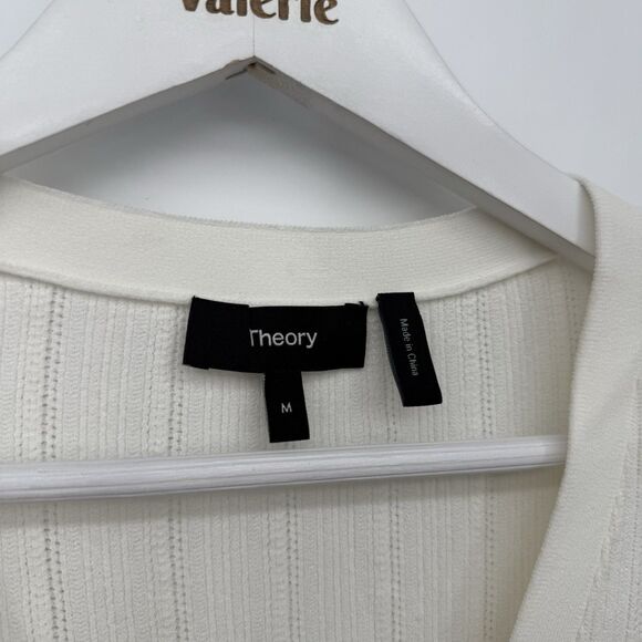 Theory Open Knit White & Tan Cardigan Top Preppy Designer Size Medium - Picture 5 of 10